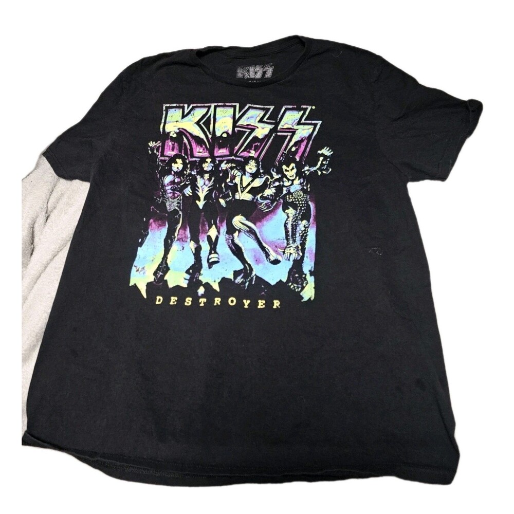 KISS Destroyer T Shirt Men’s Large Black Graphic Band Tee Short Sleeve Stretch
